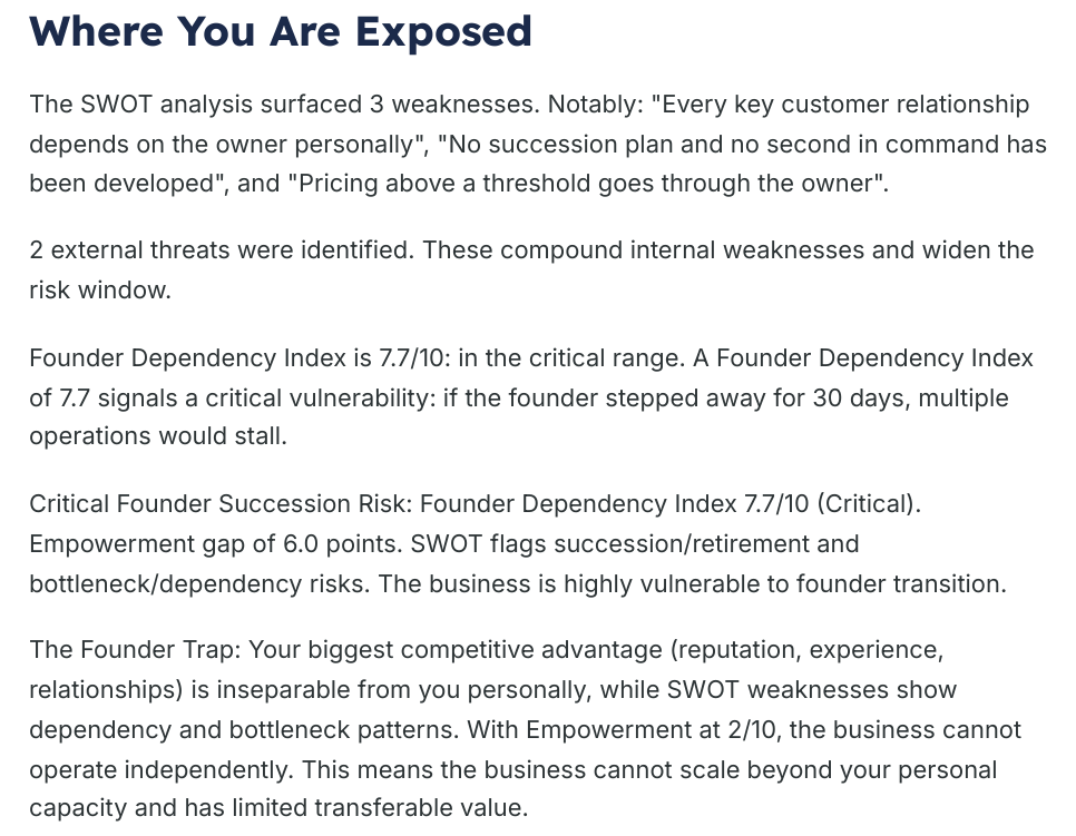 Where You Are Exposed page from the generated assessment briefing
