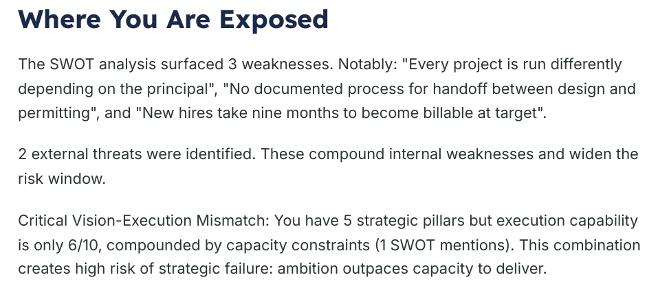 Where You Are Exposed page from the generated assessment briefing
